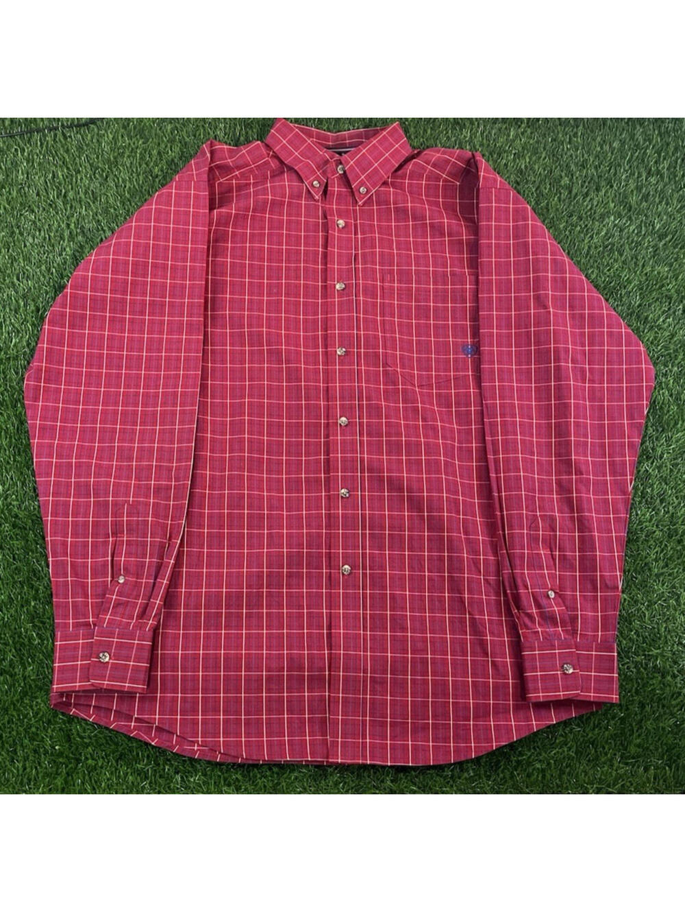 Ariat Pro Series Mens Red Plaid Button Down Shirt Mens Size Large